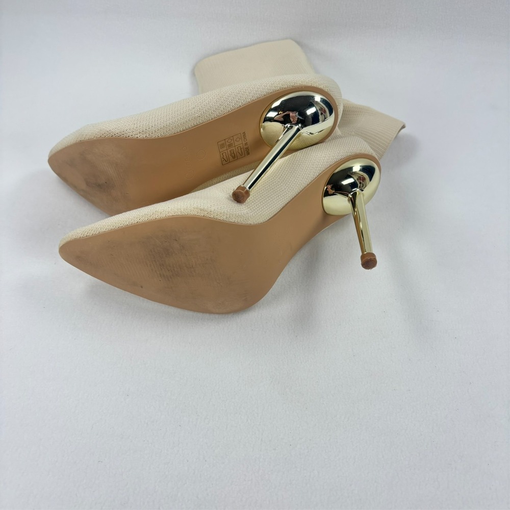 Knit Pointed Toe Sock Booties Stiletto Ivory Cream 4.5" High Heels Size 8.5 - Picture 10 of 14